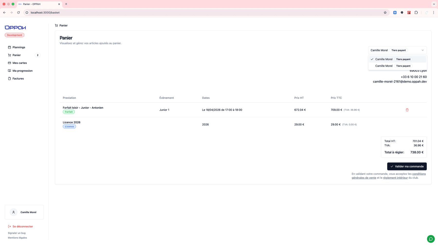 Panier client OPPAH
